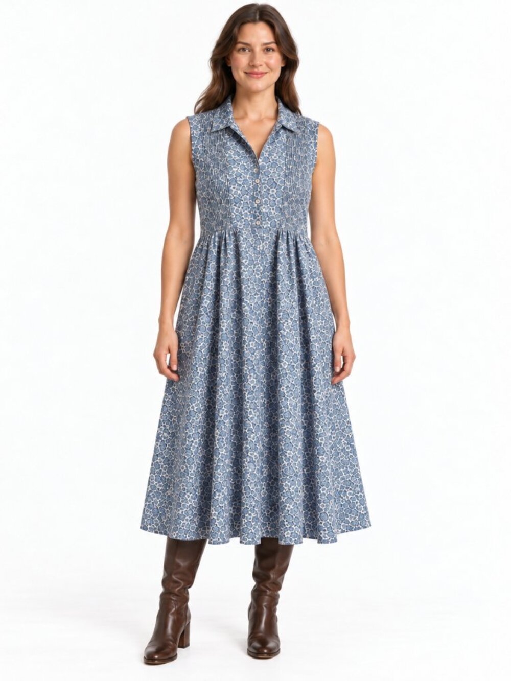 April Cornell Blue Floral Cotton Sleeveless Button Front Dress Size Extra Large